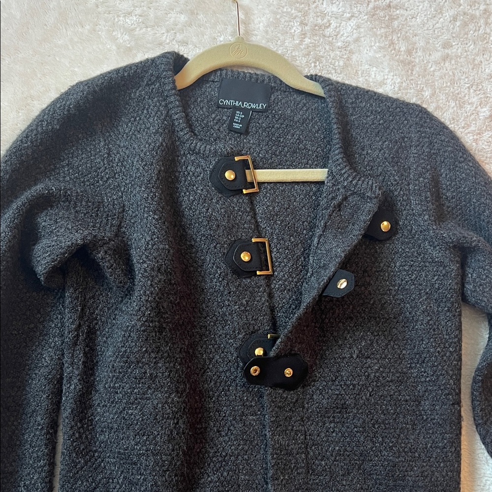 NEW Cynthia Rowley Dark Grey Cardigan with Gold Details - Picture 11 of 11